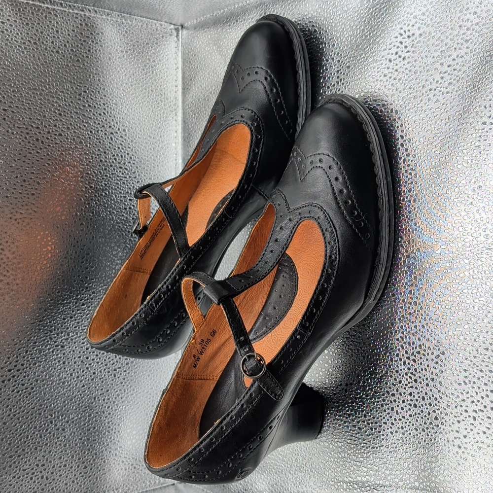 Born Brogue Black T-Strap Women's Shoes - Picture 4 of 6